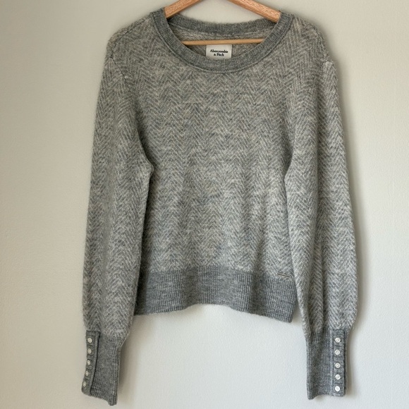 Grey Abercrombie & Fitch Knit Sweater with Button Cuffs - Picture 1 of 5